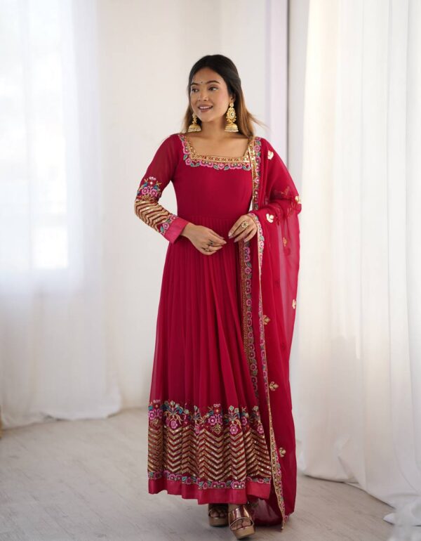 Red Heavy Georgette Anarkali Set with Multi-Thread Sequence Work
